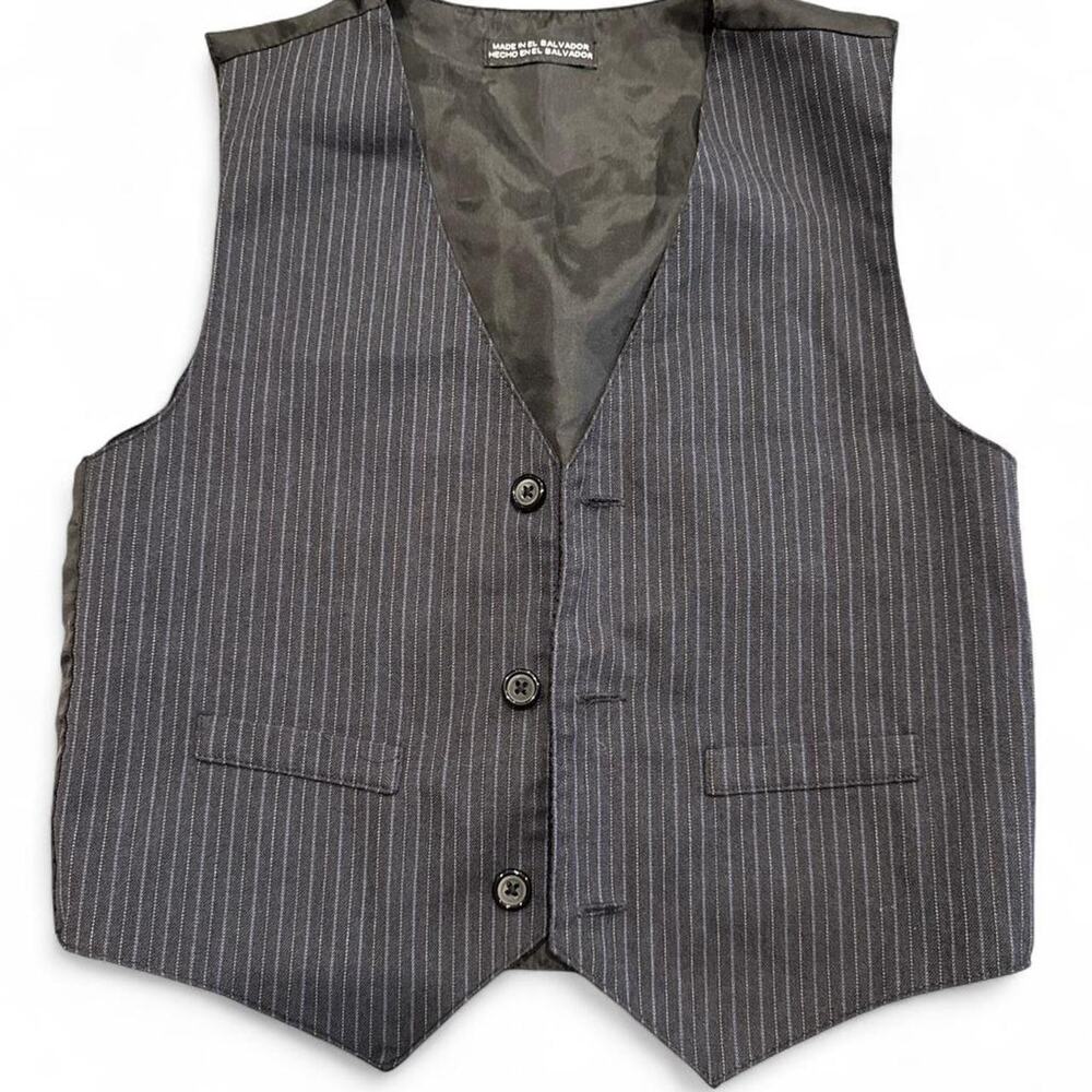 Black small vest with blue and grey pinstripes